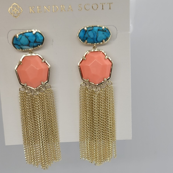 CUSTOM KENDRA SCOTT NECKLACE BRONZE VEINED TURQUOISE & NWT BRIGHT CORAL NECKLACE - Picture 5 of 11
